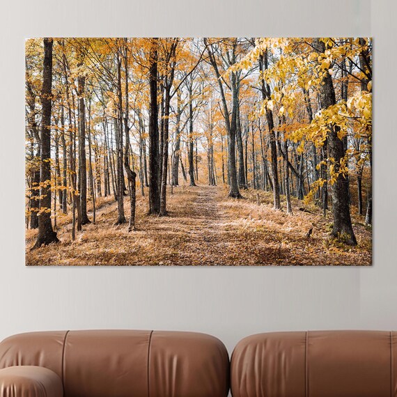 Autumn Forest Golden Leaves Woodland Trail Nature Photo Poster