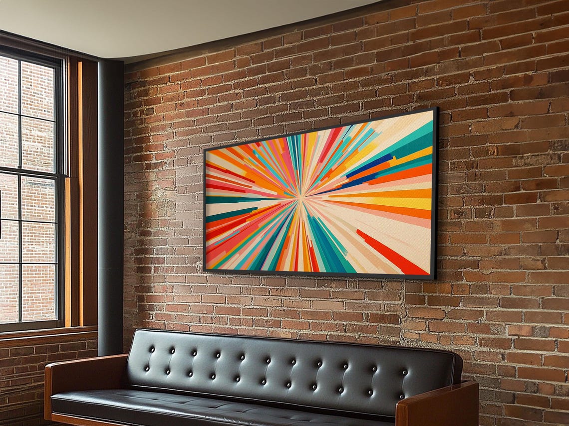 Colorful Starburst Sun Rays Exploding Rainbow Abstract Print