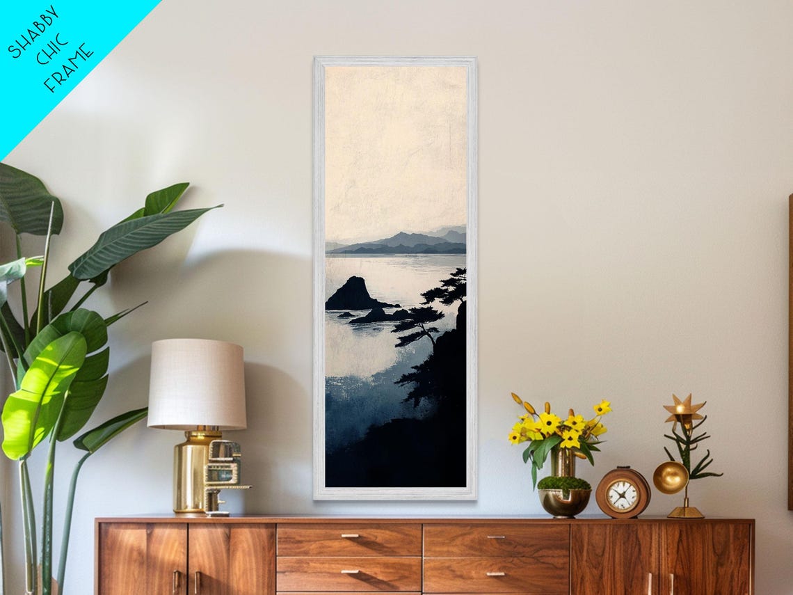 Monochrome Ink Ocean Cliffs Pine Silhouette Misty Seascape Wall Poster - Image 6
