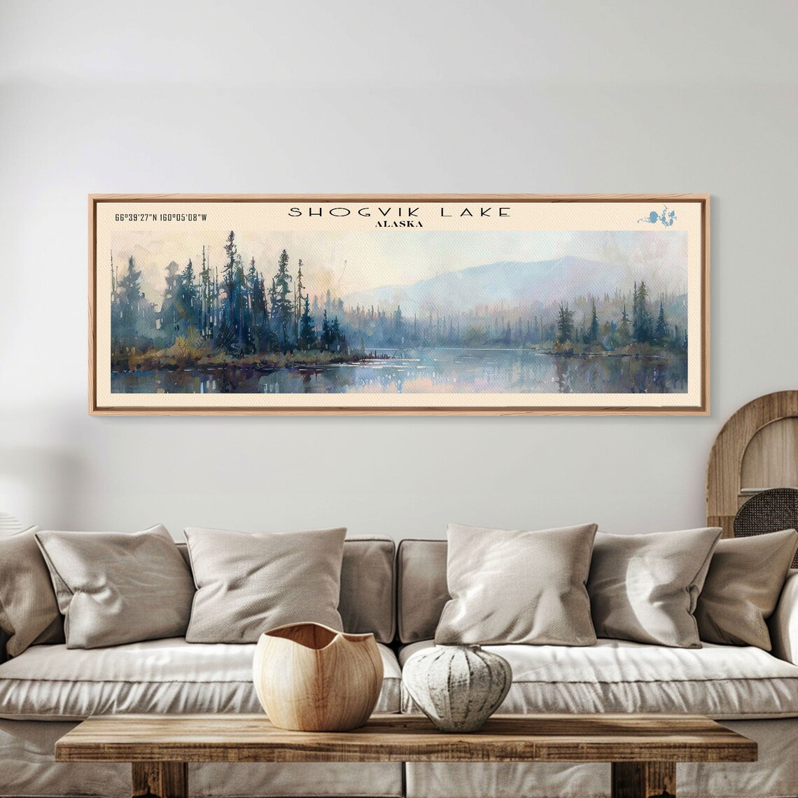 Shogvik Lake Alaska Watercolor Pines Misty Mountain View Travel Poster - Image 4