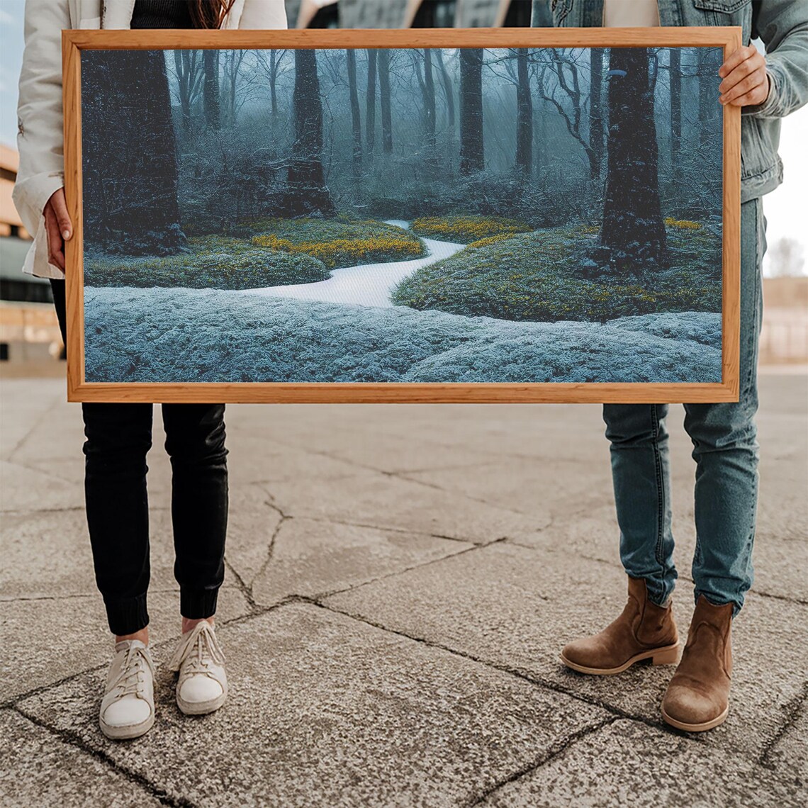 Snow Covered Winter Forest Path Tall Trees Frosty Blue Woodland Poster - Image 5