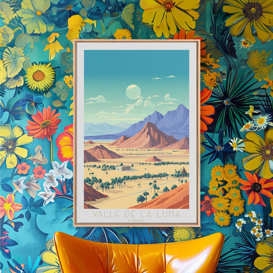 Valle de la Luna Chile Desert Moon Valley Red Rocks Blue Peaks Travel Poster - Image 4