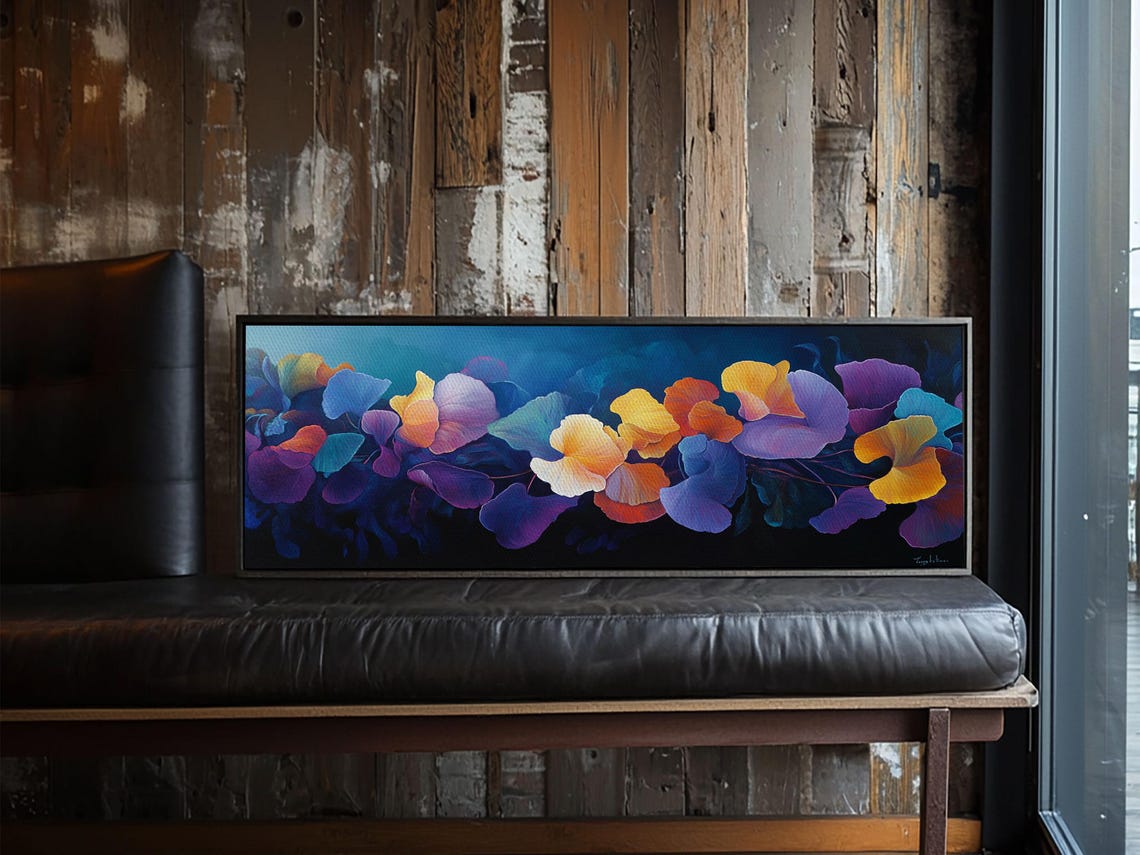 Vivid Ginkgo Floral Panoramic Abstract Wall Art Colorful Modern Poster