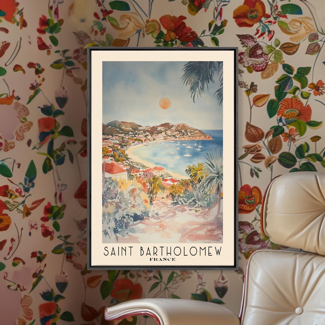 Saint Bartholomew France Harbor Town Sunset Sailboats Caribbean Bay Poster