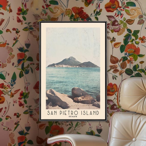 San Pietro Island Italy Watercolor Print Vacation Gift Italy Wall Art Beach Painting Beach Decor Large Wall Art Wood Frame Art