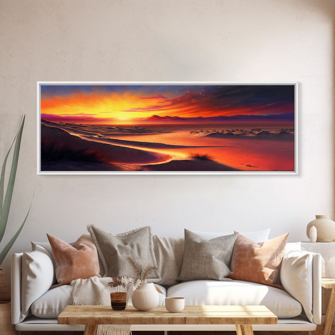 Panoramic Desert Sunset Glowing Dunes Fiery Sky Landscape Wall Poster - Image 5