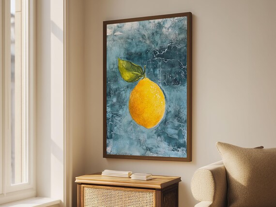 Vintage Lemon Still Life Painting Print Framed Art Print Gallery Wall Lemon Painting Kitchen Art Kitchen Food Wall Art