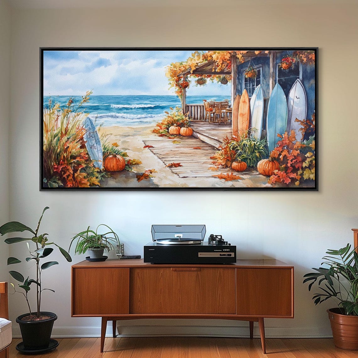 Beach House Porch Pumpkins Surfboards Boardwalk Ocean View Art Print - Image 6