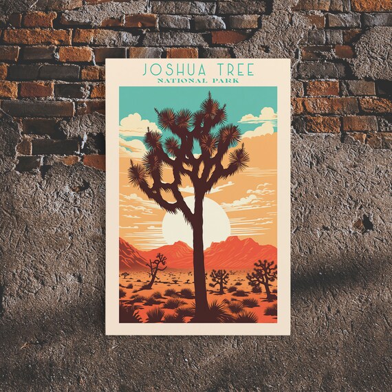 Joshua Tree National Park California Travel Art National Park Print Minimalist Travel Art Midcentury Modern Retro Style Landscape