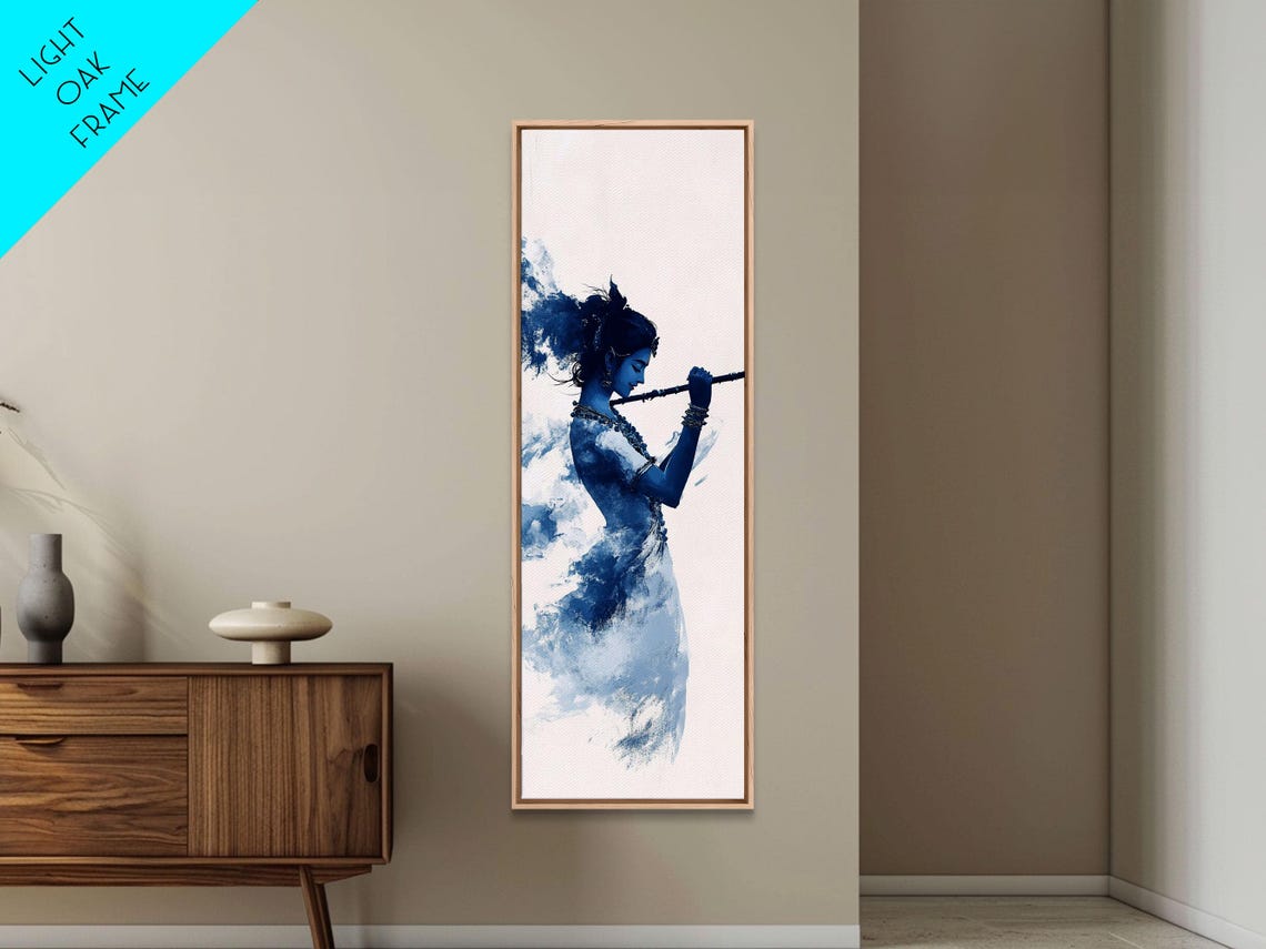 Krishna Playing Flute Blue Watercolor Hindu Devotional Art Poster - Image 6