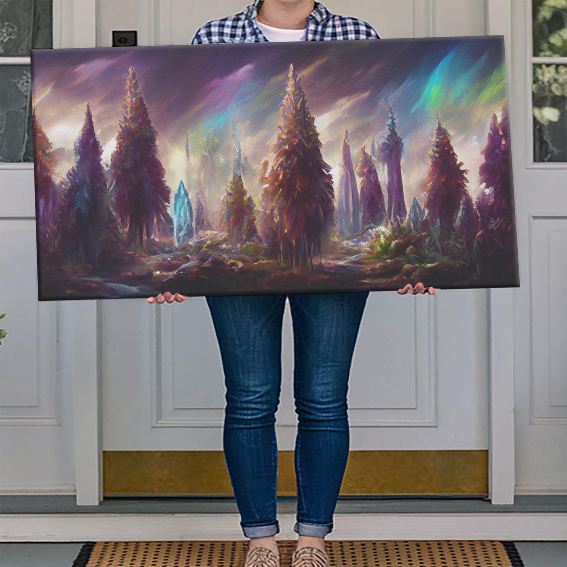 Psychedelic Glowing Fantasy Forest Rainbow Sky Iridescent Trees Poster - Image 4