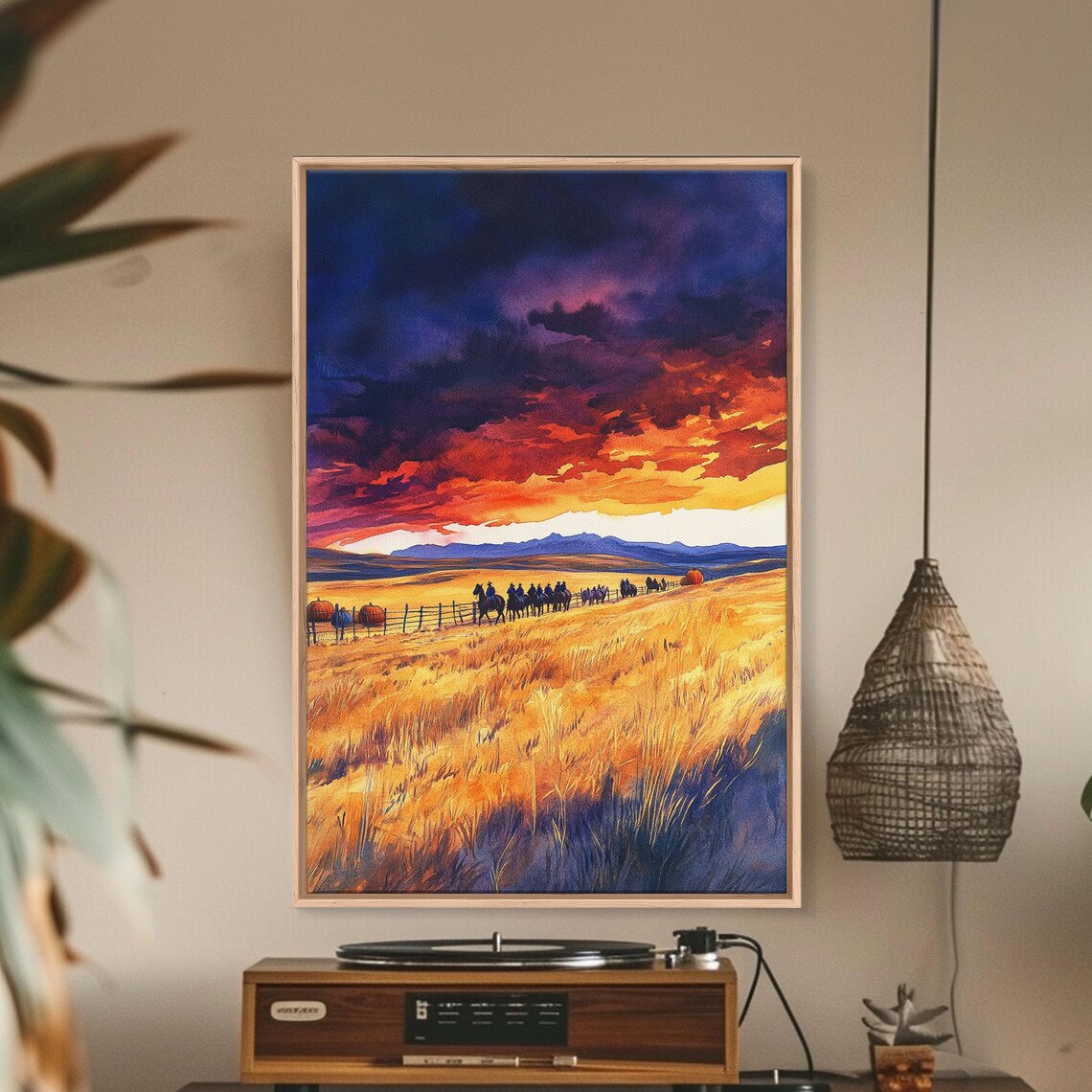 Cattle Drive At Sunset Cowboys Herding Across Golden Fields Poster - Image 3