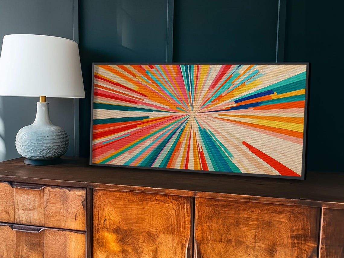 Colorful Starburst Sun Rays Exploding Rainbow Abstract Print - Image 2