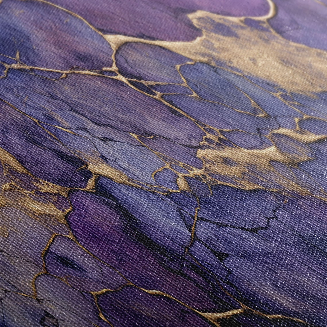 Purple Gold Marble Abstract Textured Modern Luxury Wall Art Print - Image 2