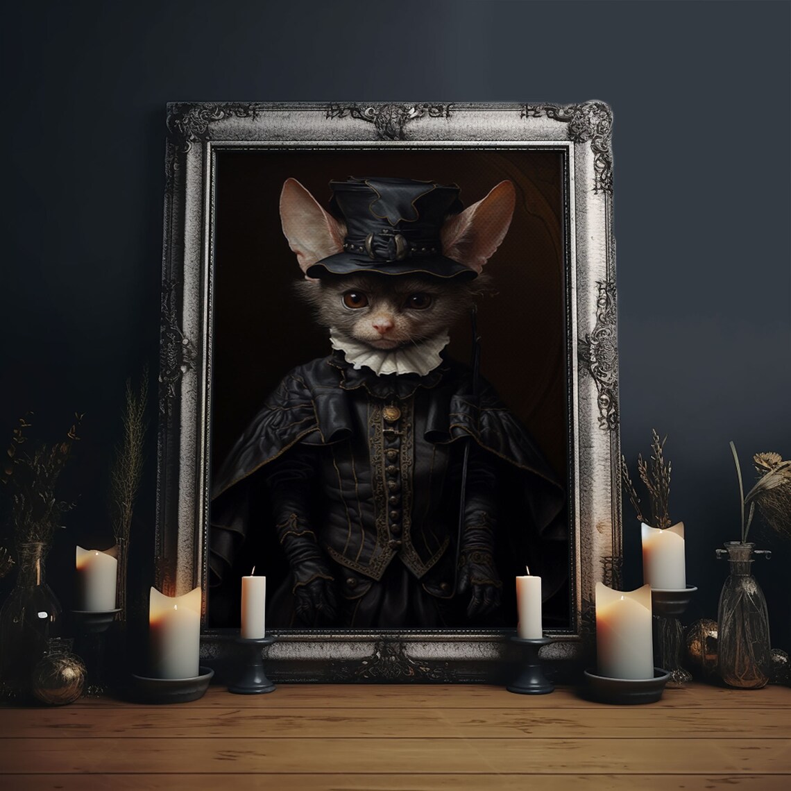 Vintage Vampire Bat Portrait Art Print, Dark Academia