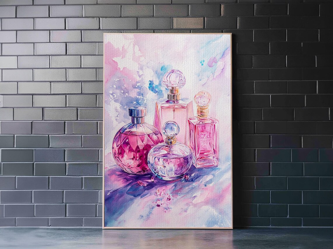 Pink Perfume Bottles Watercolor Art Print Preppy Dorm Room Wall Decor - Image 6