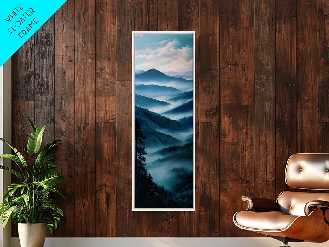Blue Mountain Ridges In Soft Mist Panoramic Vertical Nature Poster - Image 2