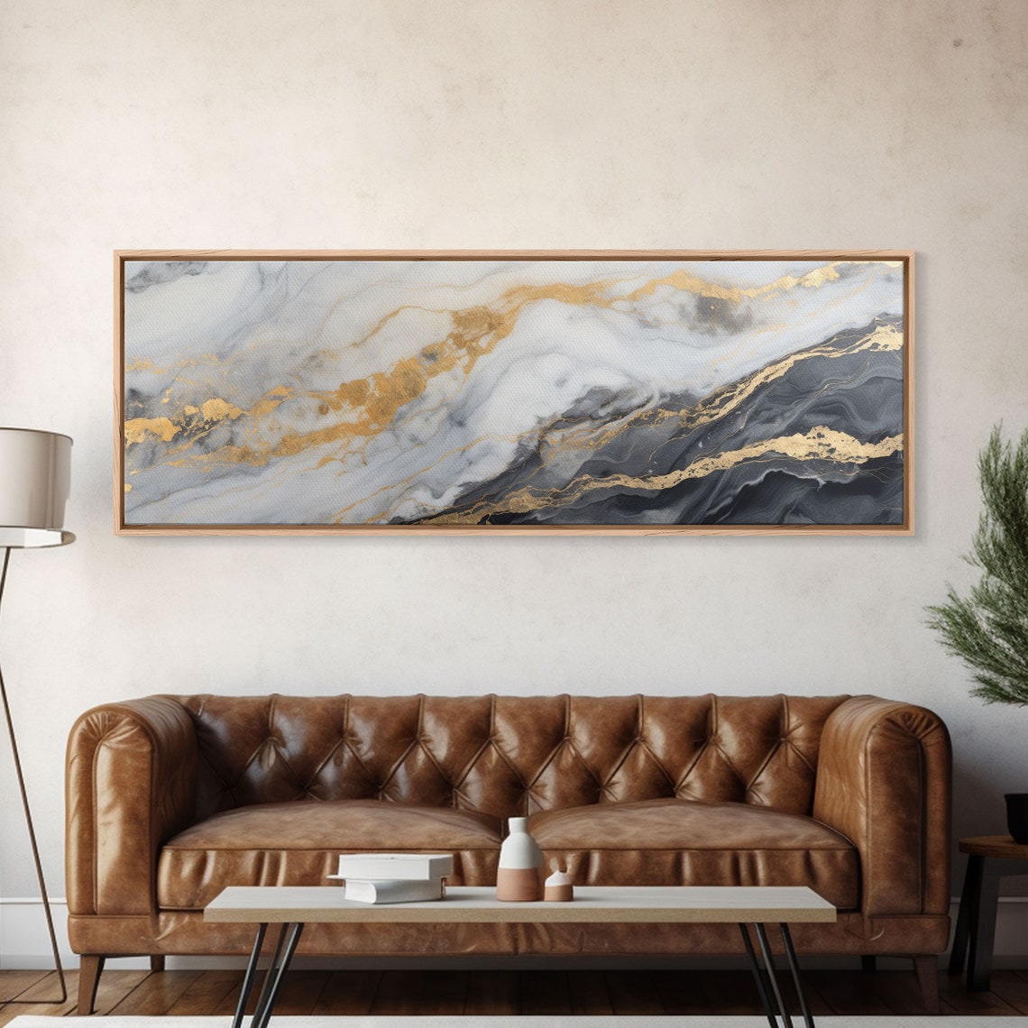 White Gold Marble Abstract Soft Gray Veins Modern Minimal Wall Art