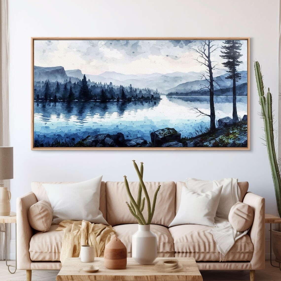 Blue Lagoon Alpine Lake Watercolor Mountain Reflection Scenic Poster - Image 3