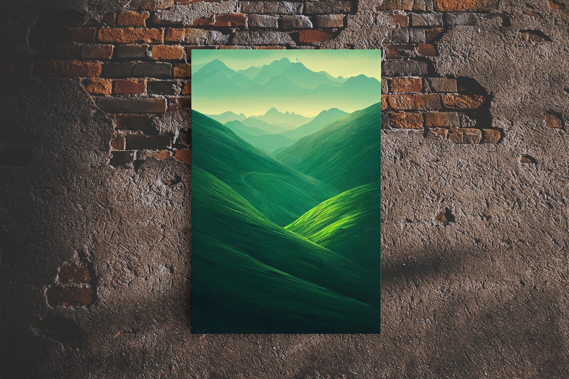 Ireland Rolling Hills Landscape, Emerald Green Art Print