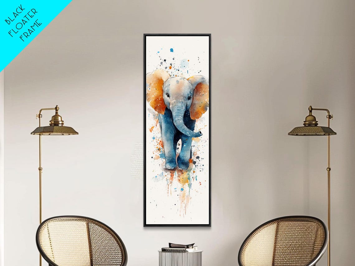 Cute Baby Elephant Watercolor Splatter Nursery Kids Room Wall Poster - Image 2