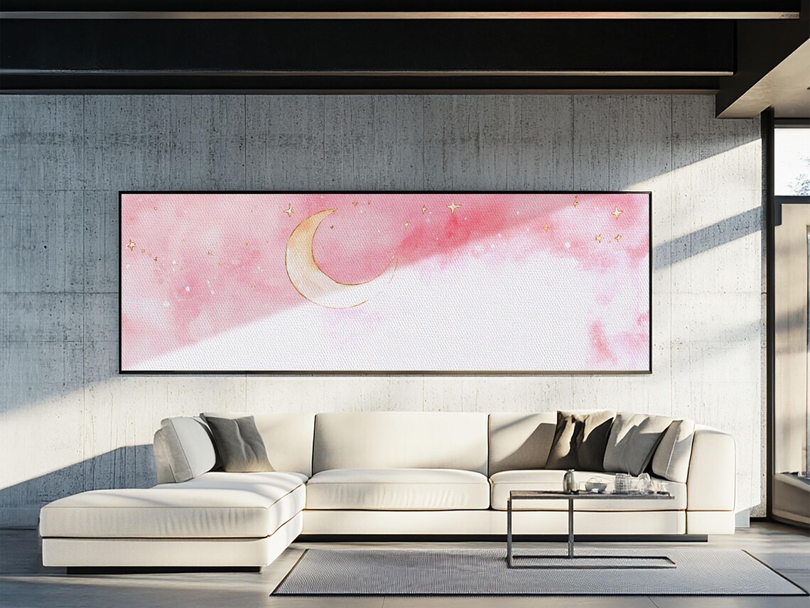 Crescent Moon Light Pink Minimalist Boho Art Print - Image 6