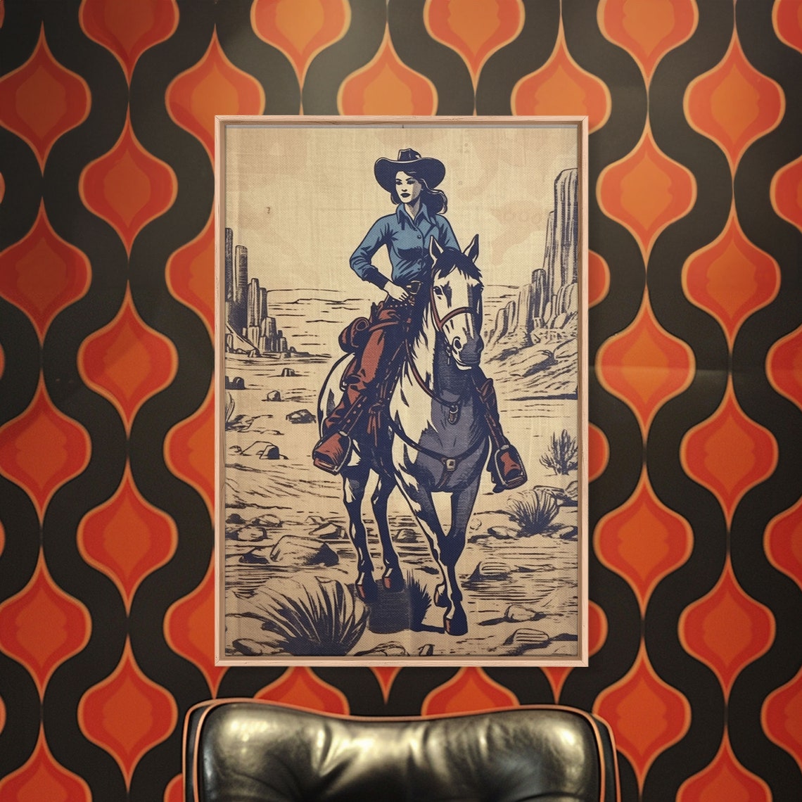 Pretty In Blue Gicle Fine Art Print Western Art Print Western Wall Art Wild West Art Cowgirl Art Cowgirl Print Retro Art Rustic Art - Image 3