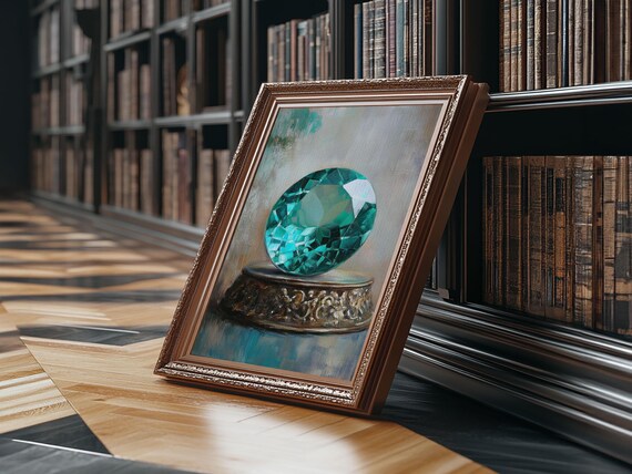 Emerald Green Faceted Gemstone Pedestal Jewel Painting Precious Wall Art
