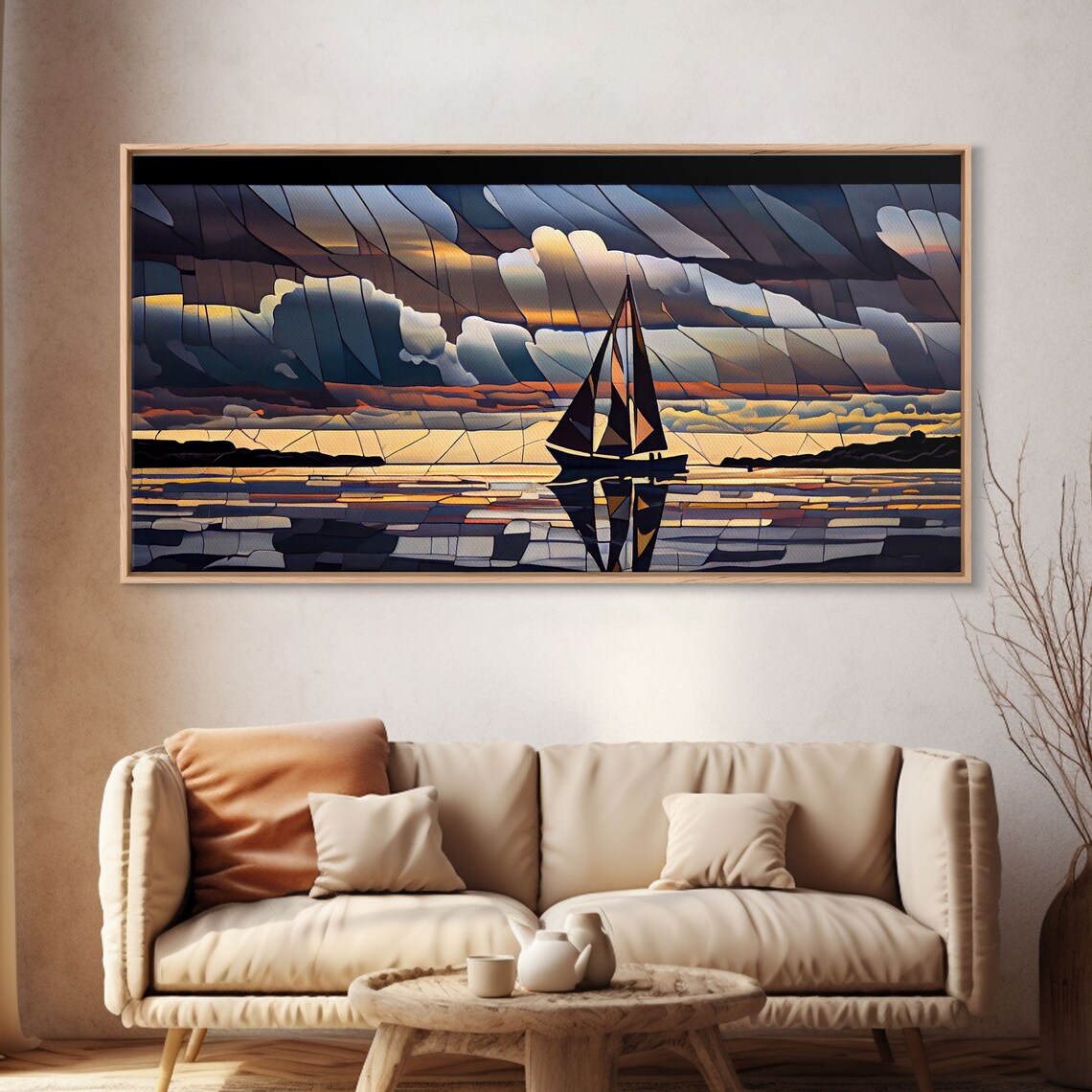 Art Deco Stained Glass Sail Boat Art Print - Image 4
