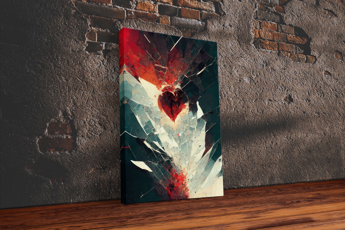 Abstract Shattered Glass Broken Heart In Red Black White Modern Print - Image 6