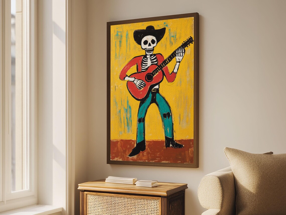 Cowboy Skeleton Guitarist Vaquero Day Of The Dead Folk Art Print - Image 4