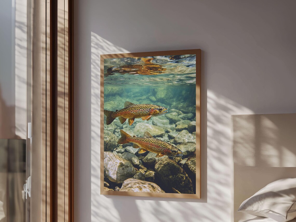 Pair Of Trout Rustic Fly Fishing Art Print for Living Room - Image 4