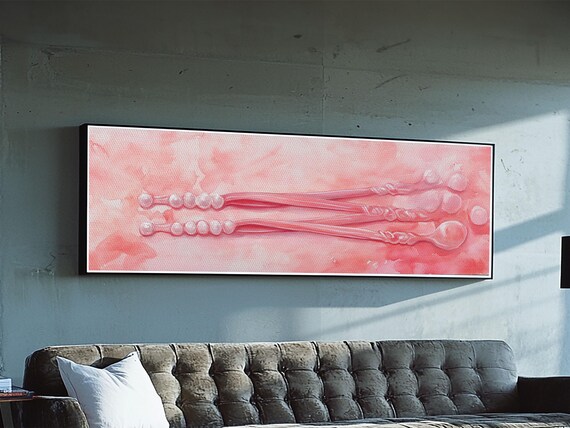 Blush Pink Makeup Brushes Pearl Handles Watercolor Beauty Panoramic Art Poster