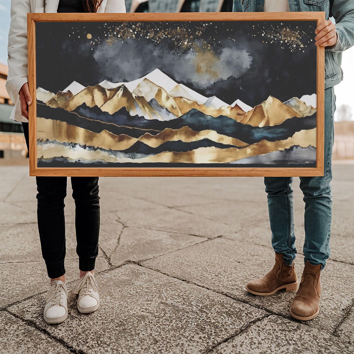 Black And Gold Abstract Mountain Peaks Modern Luxury Watercolor Poster - Image 5