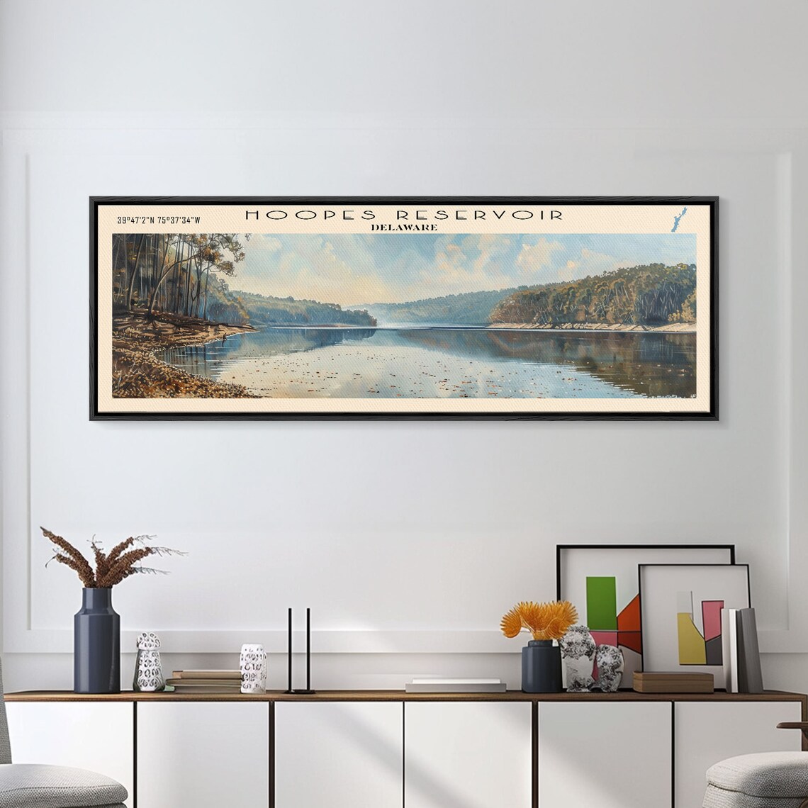 Hoopes Reservoir Delaware Blue Sky Forested Valley Water Poster - Image 3