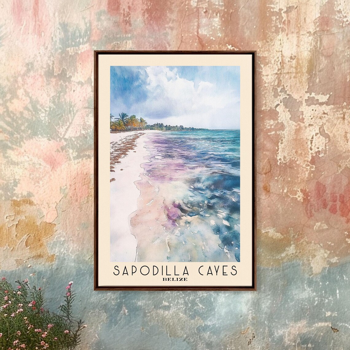 Sapodilla Cayes Belize White Sand Beach Turquoise Caribbean Sea Watercolor Poster - Image 4