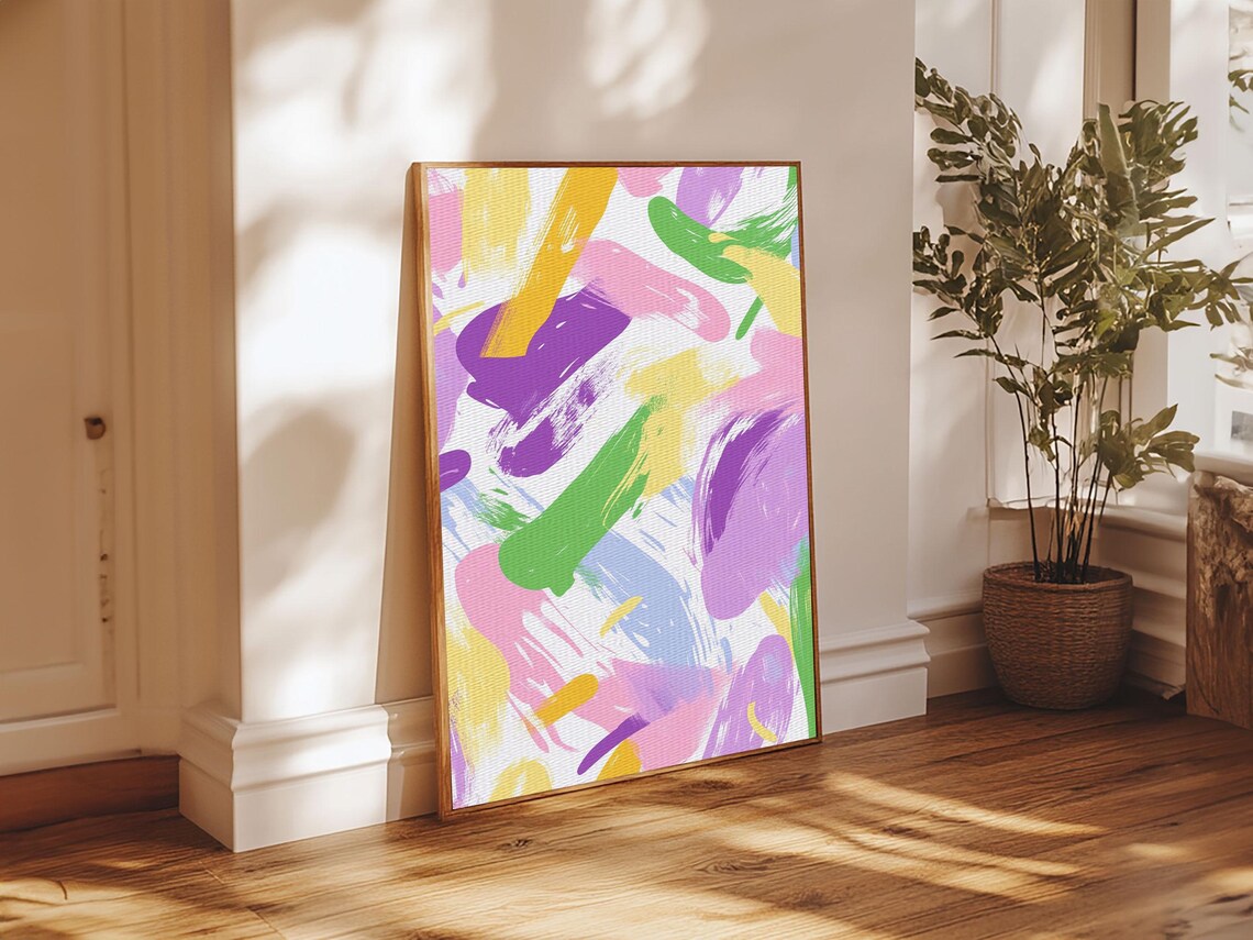 Pastel Brush Strokes Pink Purple Green Yellow Abstract Art Wall Poster - Image 6