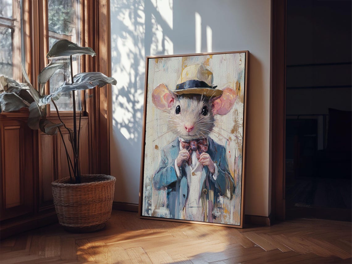 Dapper Mouse Gentleman In Suit And Hat Whimsical Animal Wall Art - Image 2