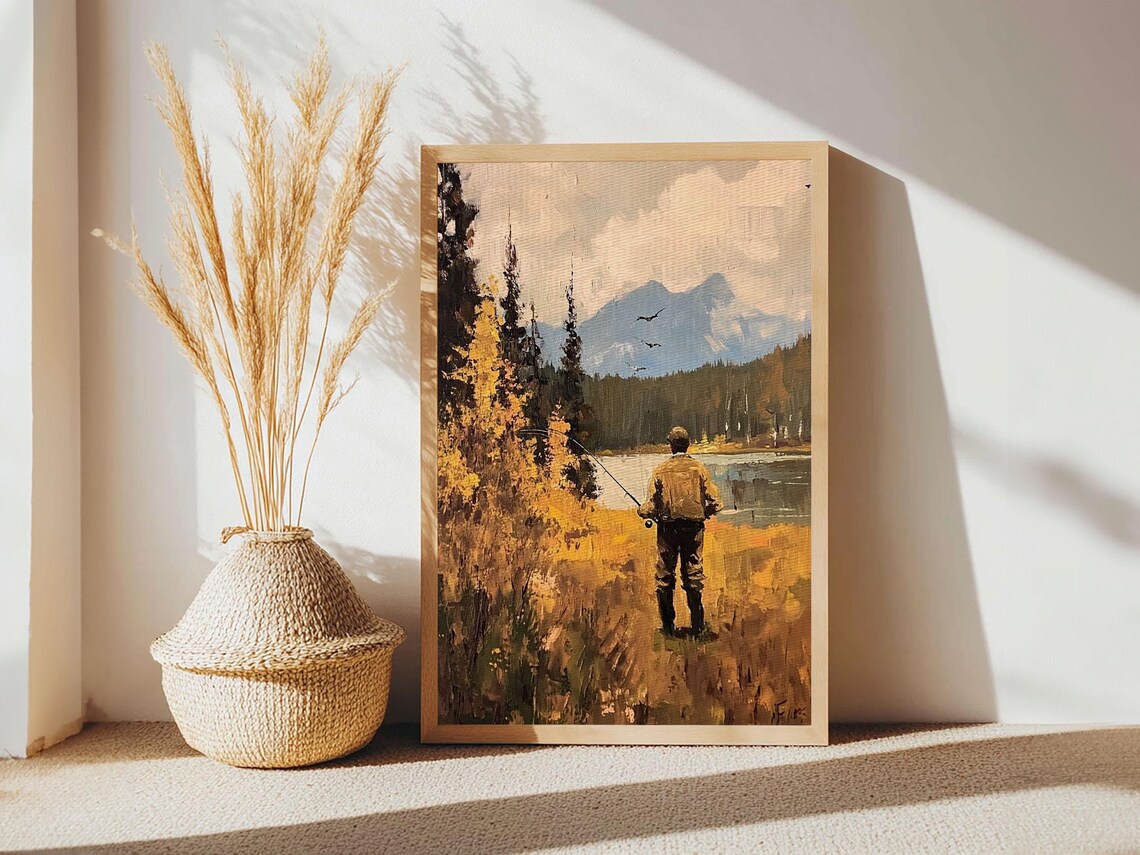 Trout Fly Fishing Wall Art Home Decor Fly Fishing Painting Canas Print Cabin Art Cabin Decor Fishing Cabin Art Gift For Dad Gift For Him - Image 6