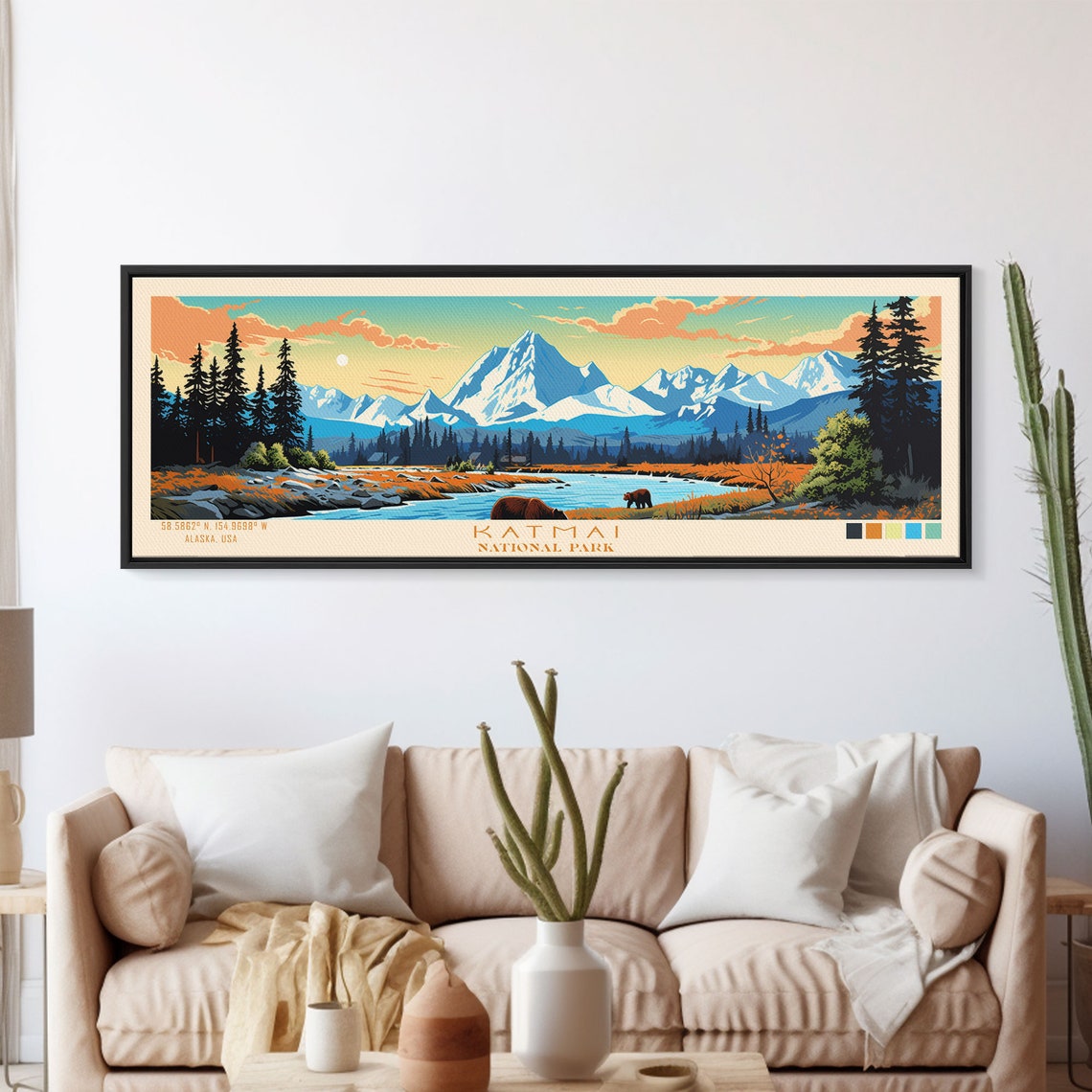 Katmai National Park Brown Bears River Sunset Mountain Travel Poster - Image 5