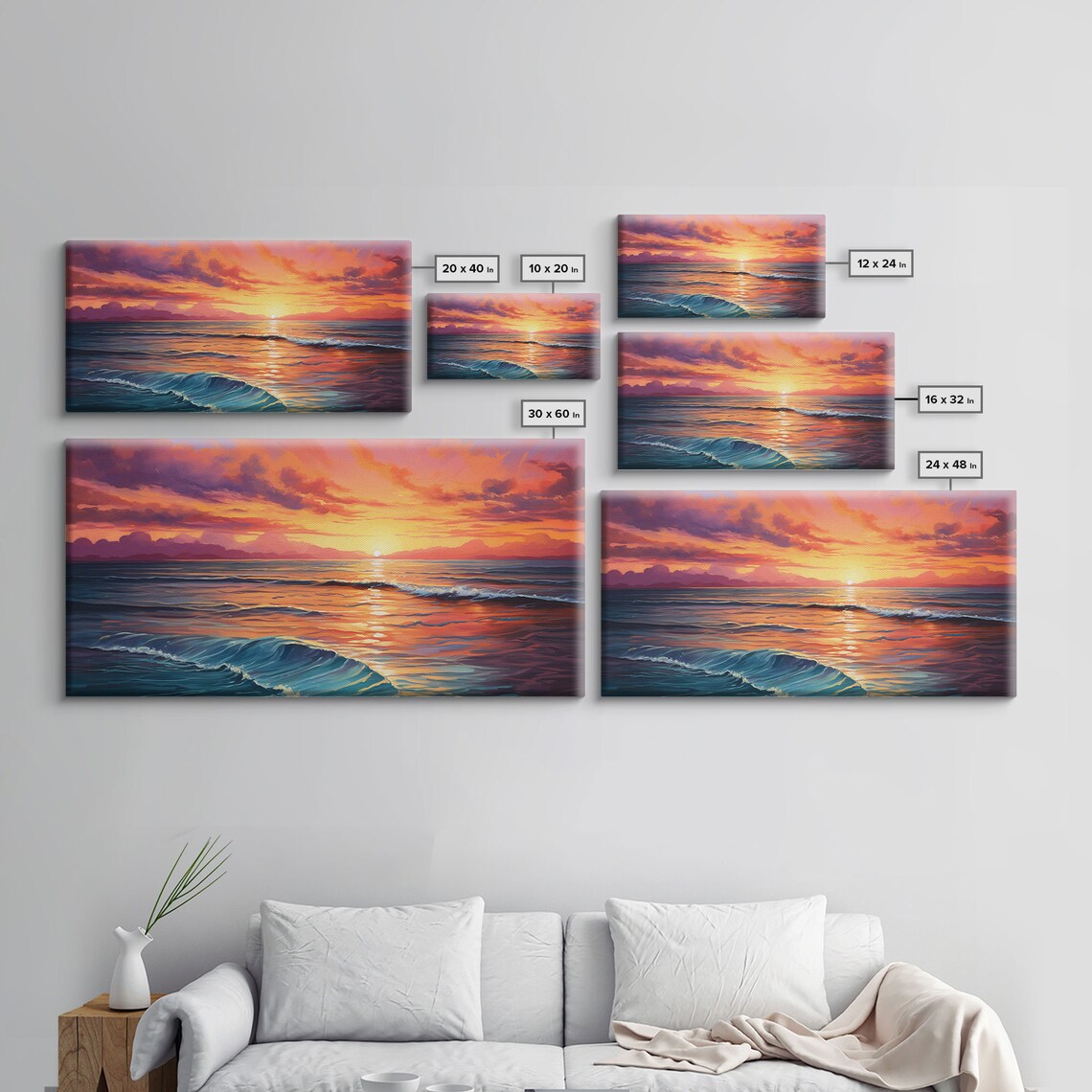 Ocean Sunset Waves Painting Vibrant Orange Purple Seascape Wall Poster - Image 2