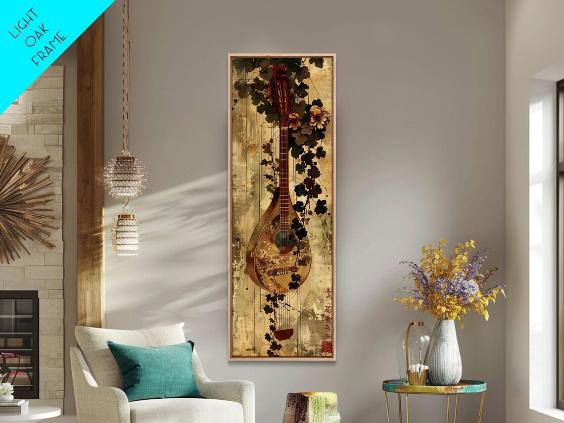 Vintage Mandolin Autumn Foliage Ukiyo-E Art Print - Image 5
