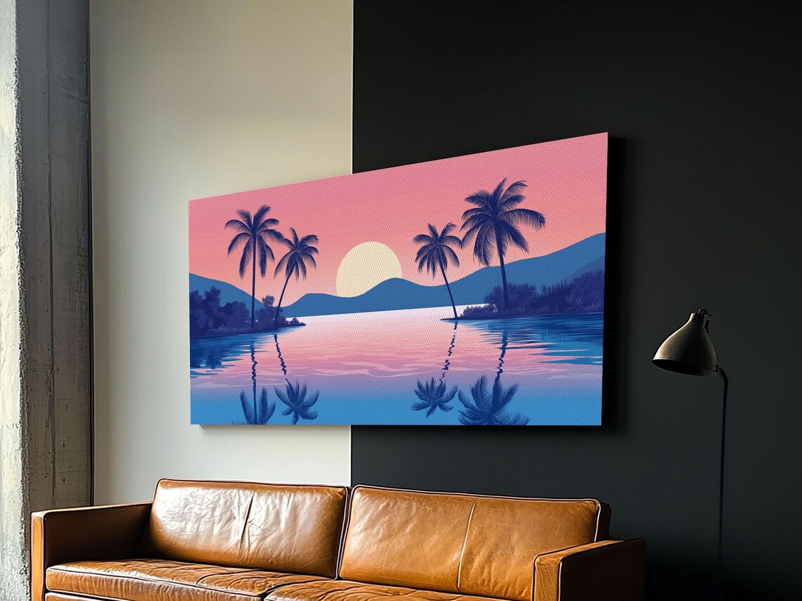 Abstract Vaporwave Sunset Over A Beach Landscape - Image 6