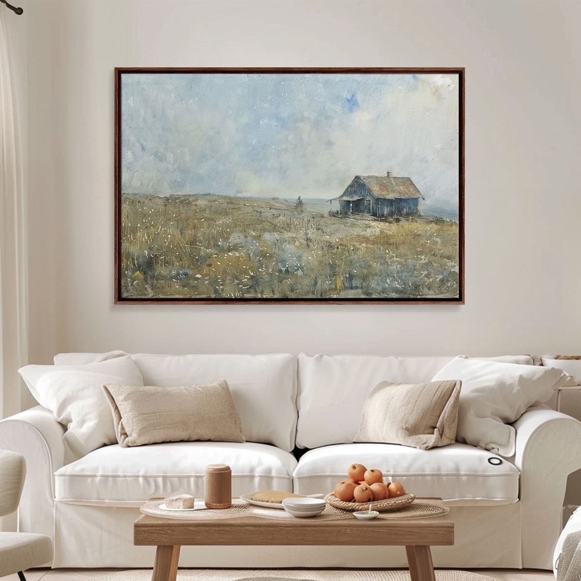 Misty Hilltop Cabin Watercolor Minimalist Muted Farmhouse Art Poster - Image 5