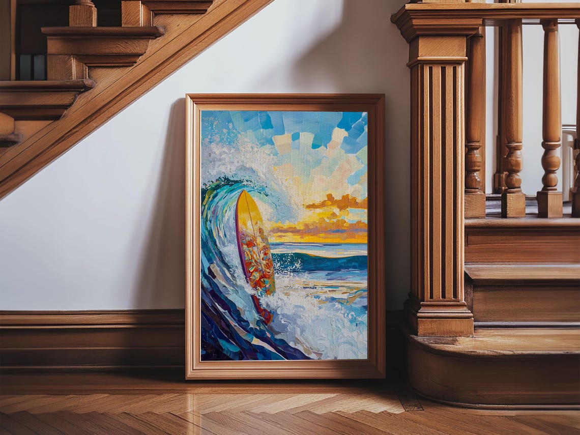 Surfboard Sunset Wave Impasto Bold Ocean Coastal Surf Art Wall Poster - Image 5
