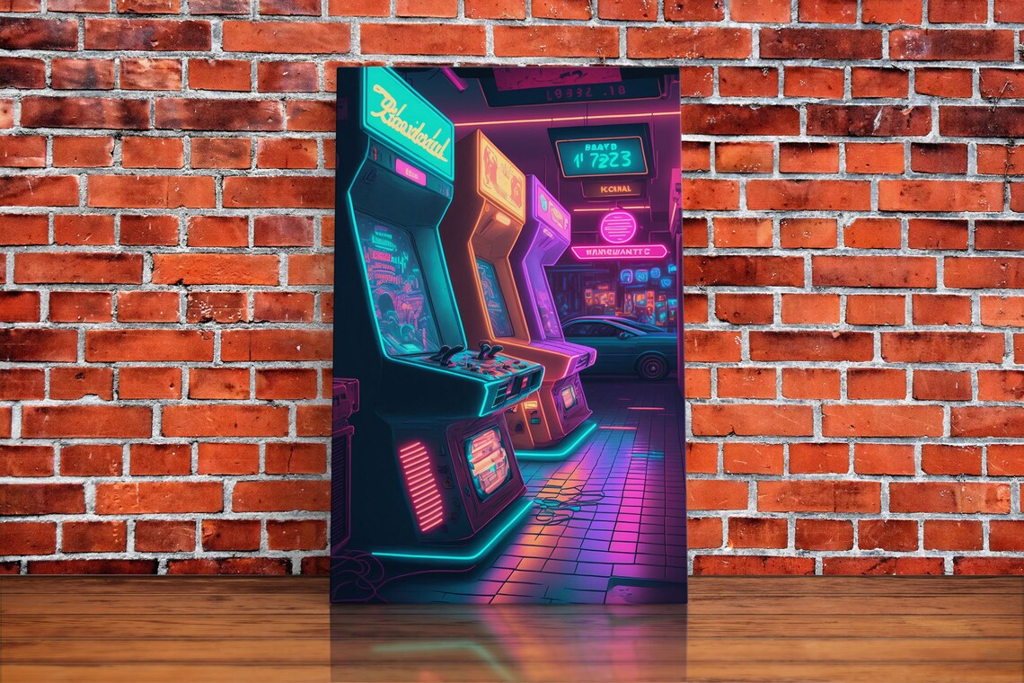 Neon Arcade Synthwave Game Room Art Print - Image 5