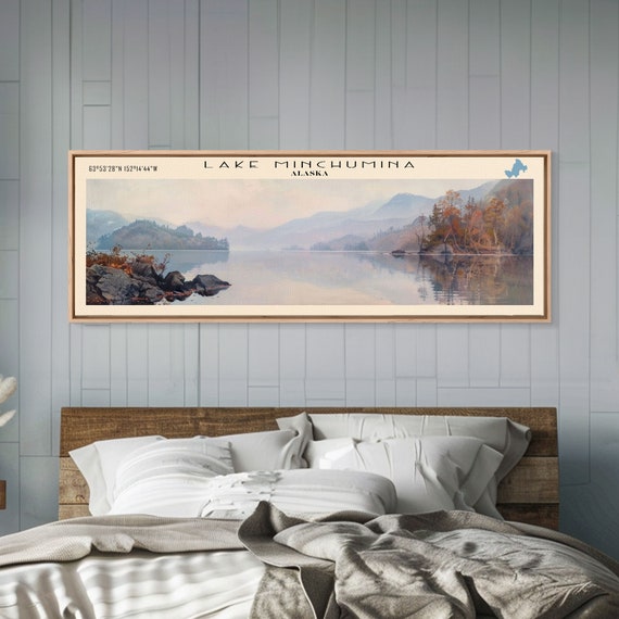 Lake Minchumina Framed Print Lake House Decor Panoramic Wall Art Travel Poster Serene Landscape Painting Bedroom Decor