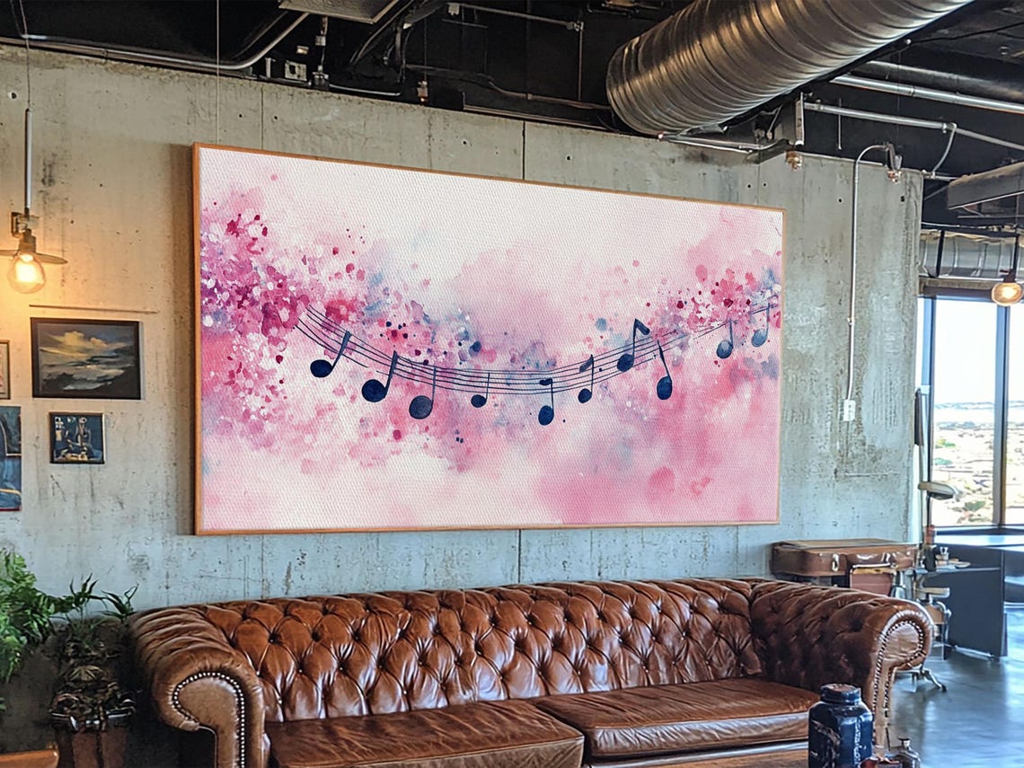 Pink Watercolor Music Notes Melody Staff Splash Romantic Wall Poster - Image 4