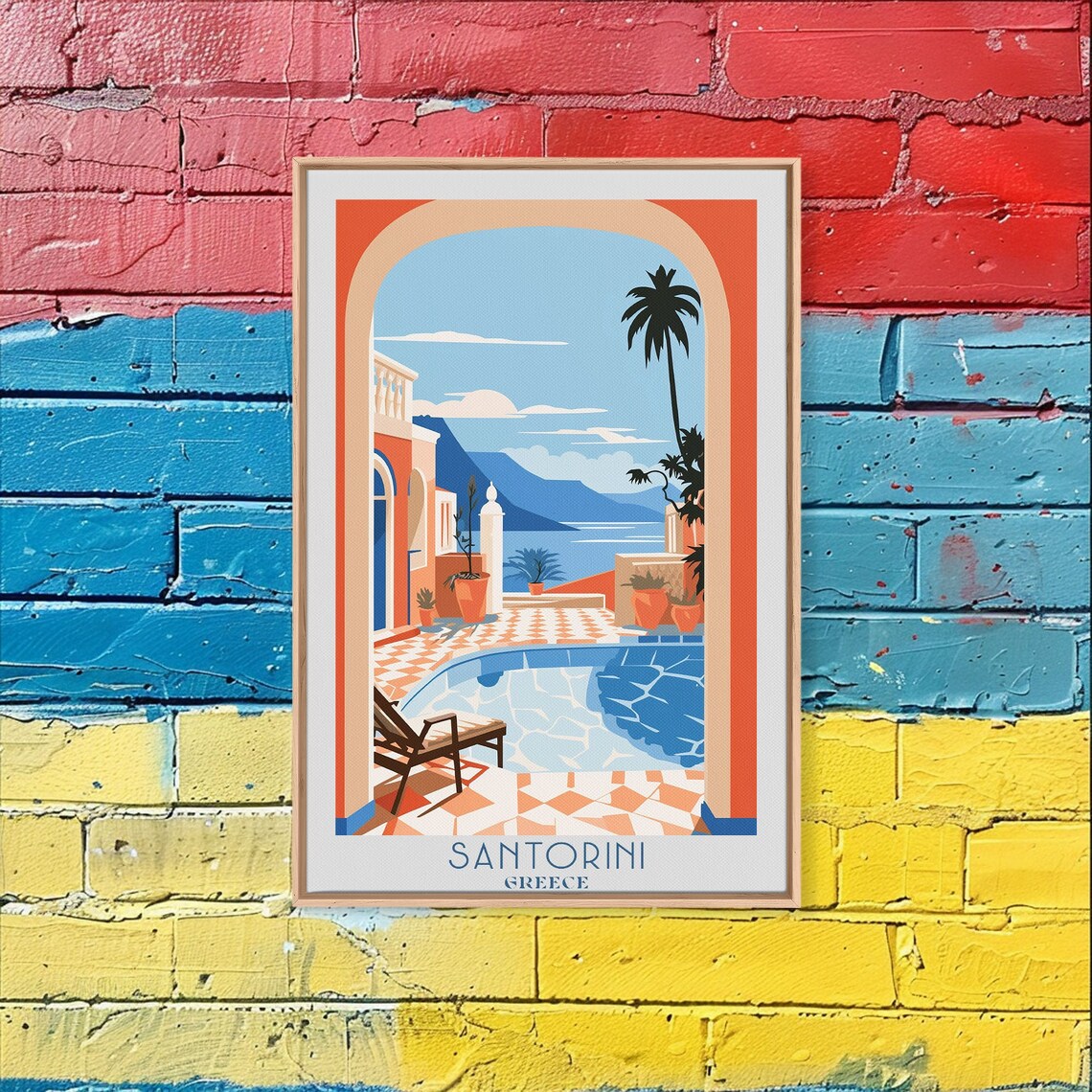 Santorini Greece Arched Terrace Pool Aegean Sea View Travel Poster - Image 6