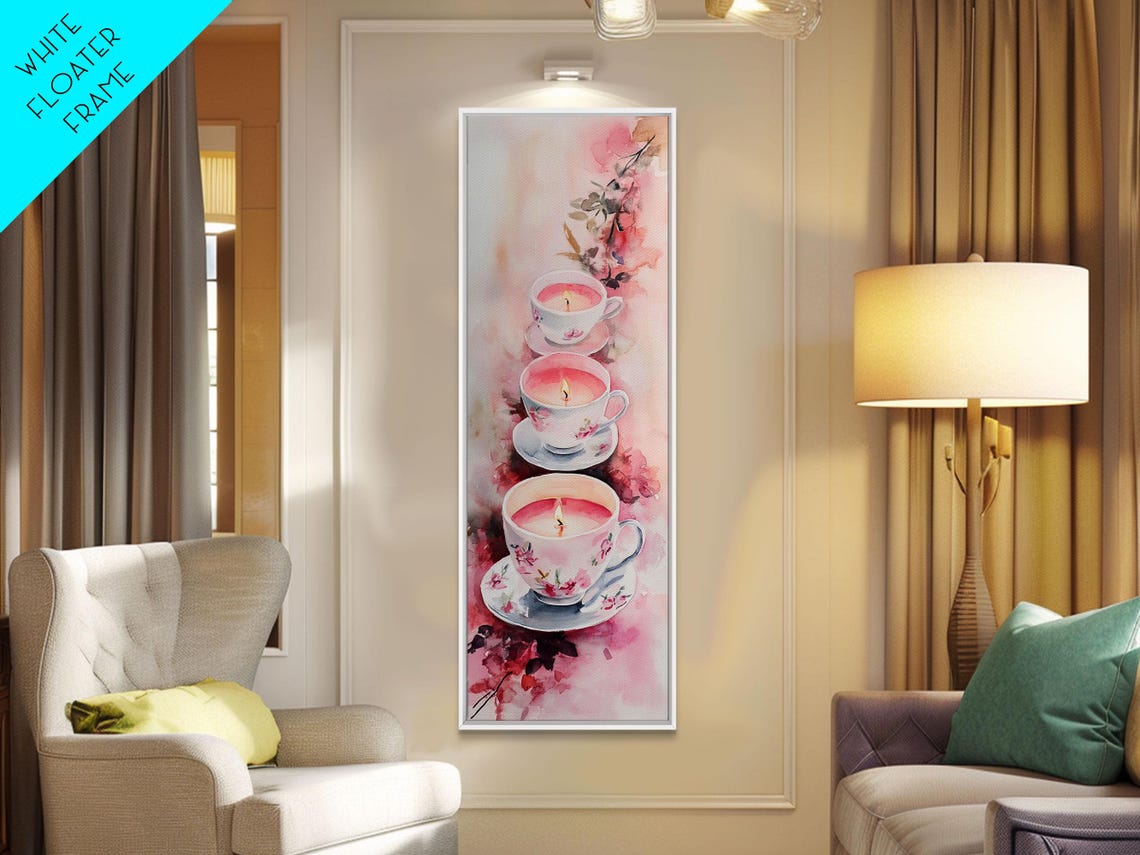 Tea Light Candle Print Cottagecore Wall Art Whimsical Art Rustic Decor Pink Abstract Art Light Pink Wall Art Vertical Art - Image 5